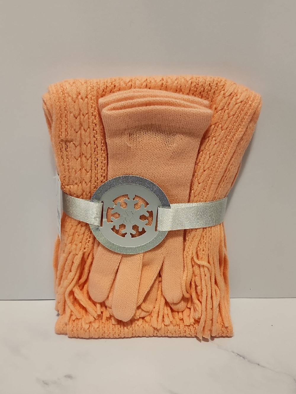 New York & Company Peach Knit Scarf and Glove Set - Women Brand New